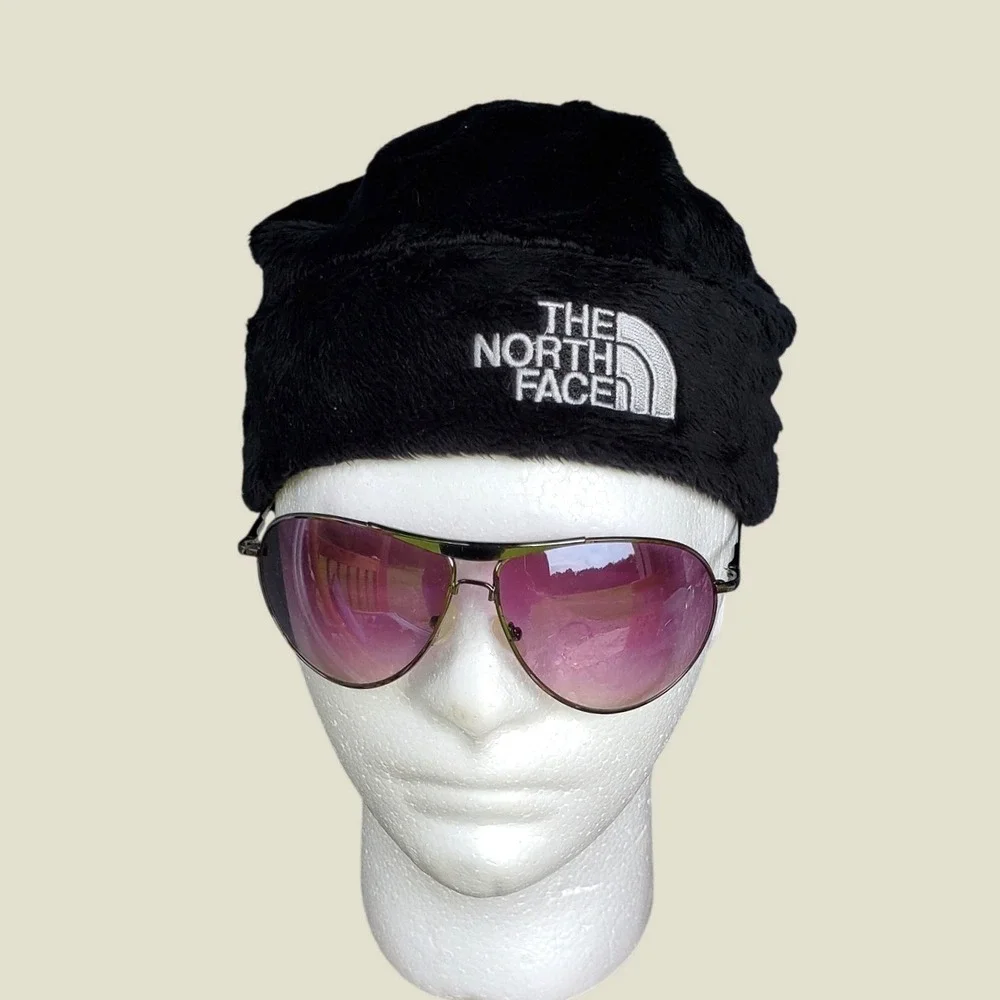 The North Face Osito Faux Fur Fleece Beanie Hat Black White Logo Winter Cap